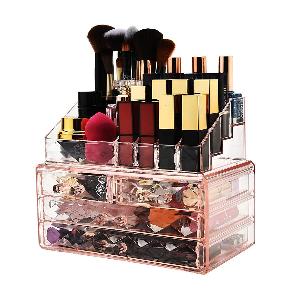 ZHIAI Stackable cosmetic organizer with drawers, easy to organize cosmetic products accessories Suitable for vanity, toilet, bathroom and bedroom organization and storage