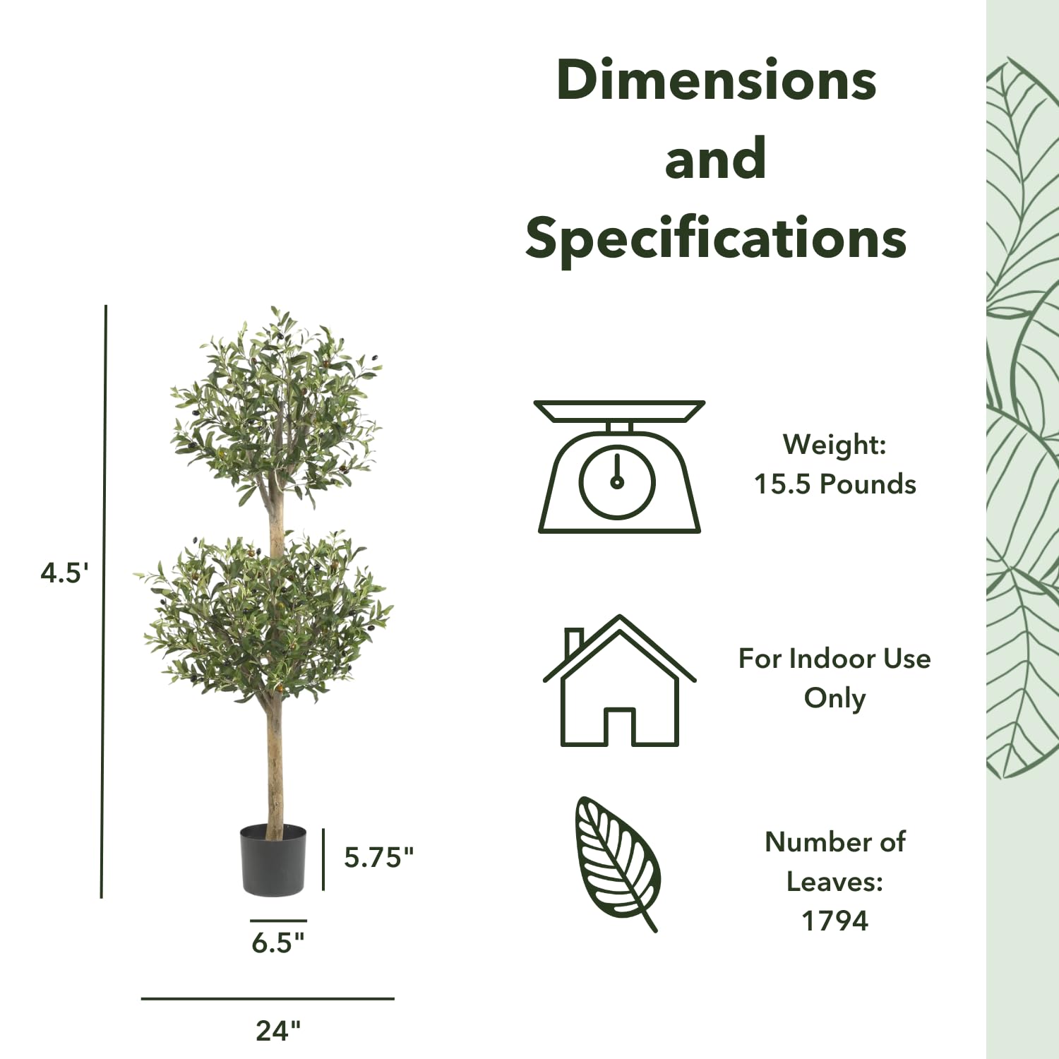 Nearly Natural 5309 Olive Double Topiary Silk Tree, 4.5-Feet, Green