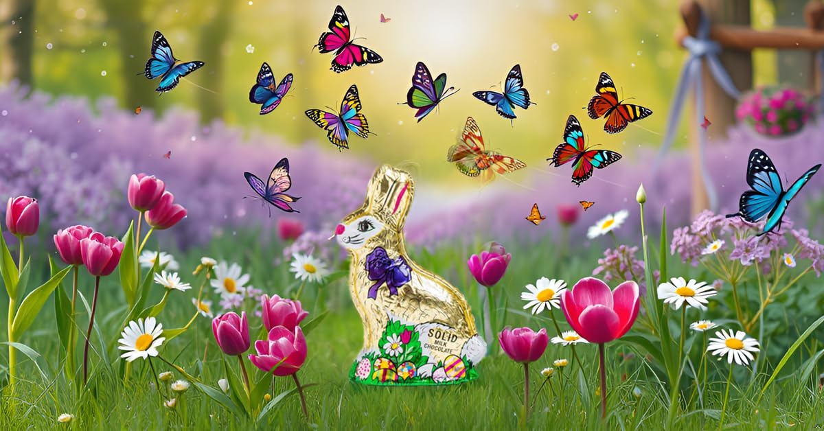 Madelaine Highly Detailed Solid Premium Milk Chocolate Easter Rabbit Sitting On The Grass (6 OZ - 1 Pack)