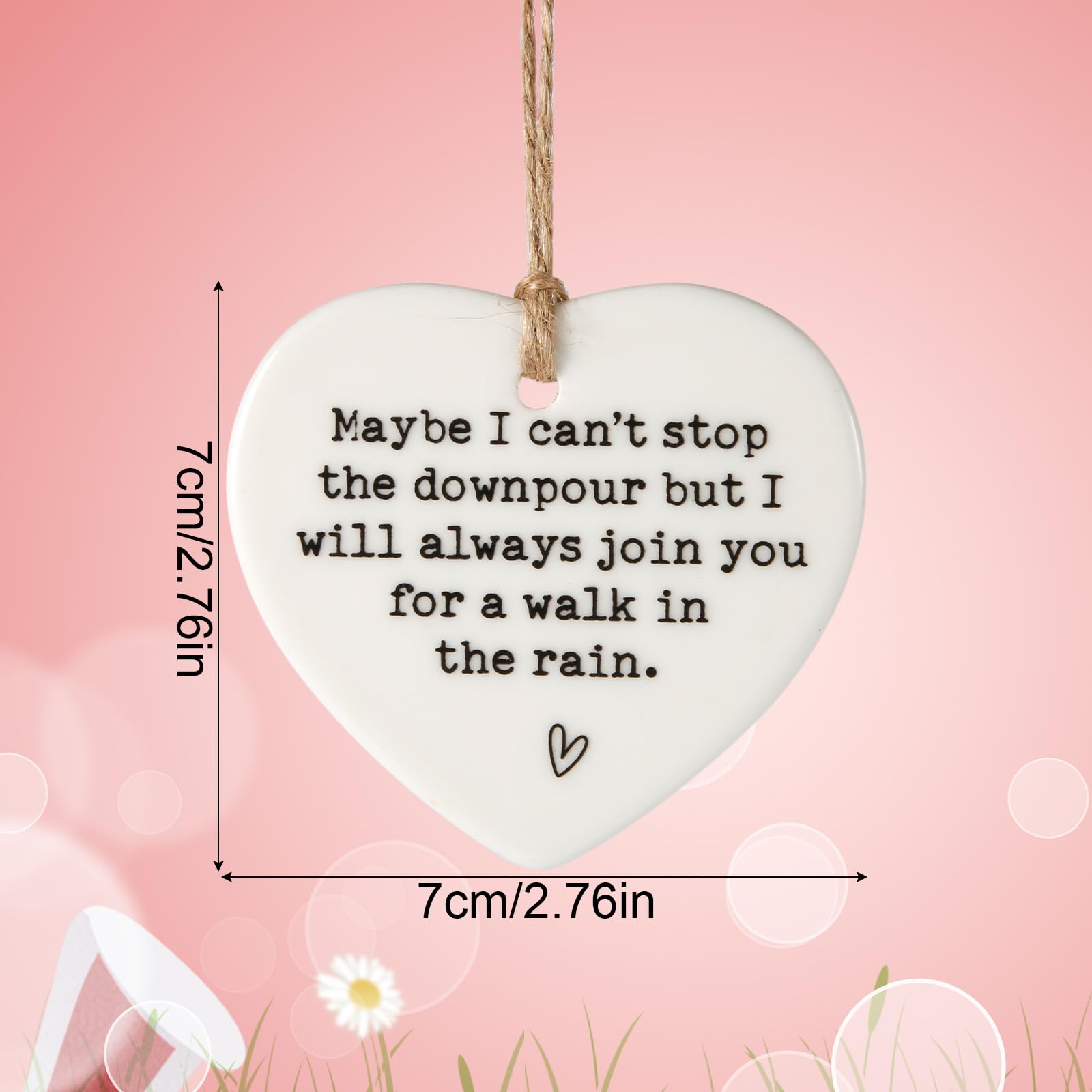 Maybe I Can't Stop the Downpour Plaque, Ceramic Heart Souvenir Hanging Friendship Plaque Crafts Friendship Gift Bestie/Sister Tough Time Gift Hang Sign Ornament for Wall Door Decor