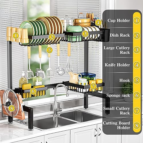 ARSTPEOE Over The Sink Dish Drying Rack, fits All Sinks (24.8"-35.4"), Adjustable Dish Drying Rack, Dish Drying Rack Above Kitchen Sink, Dish Drying Rack Over The Sink