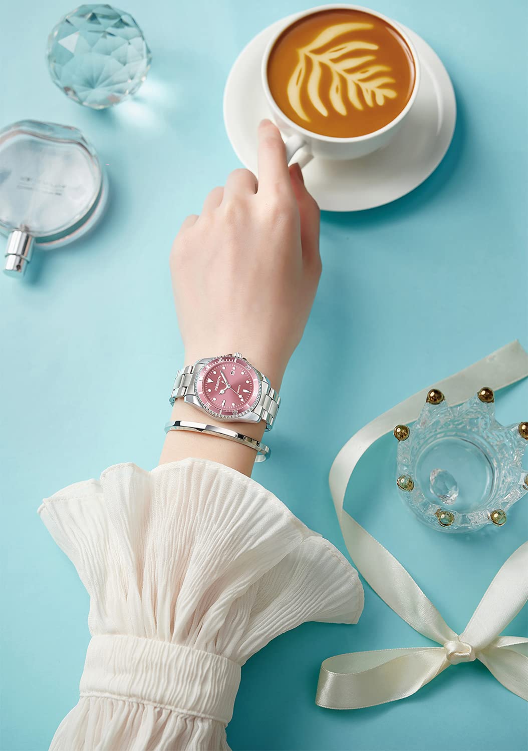 BESTKANG Womens Stainless Steel Analog Silver Watch for Women Waterproof Date Luminous