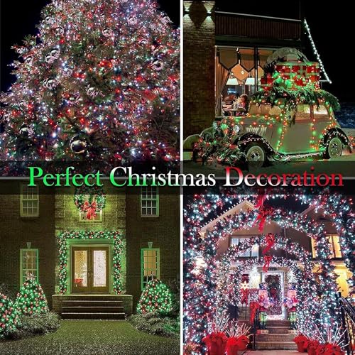 BHCLIGHT 95FT 240 LED Green Wire Christmas Lights for Outdoor/Indoor, Christmas Tree Lights with 8 Lighting Modes, Plug in String Lights for Christmas Decorations Party Wedding (Red&Cool White)