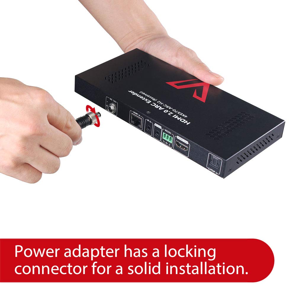 ARC HDMI Extender 4K@60Hz 4:4:4 HDR10 Over Cat5e/6/6a/7 Cable, 4K HDBaseT Extender, Audio Return Channel, S/PDIF Audio Pass Through, HDMI 2.0, HDCP2.2, CEC, PoE & Dual IR, RS232, Atmos & DTS:X
