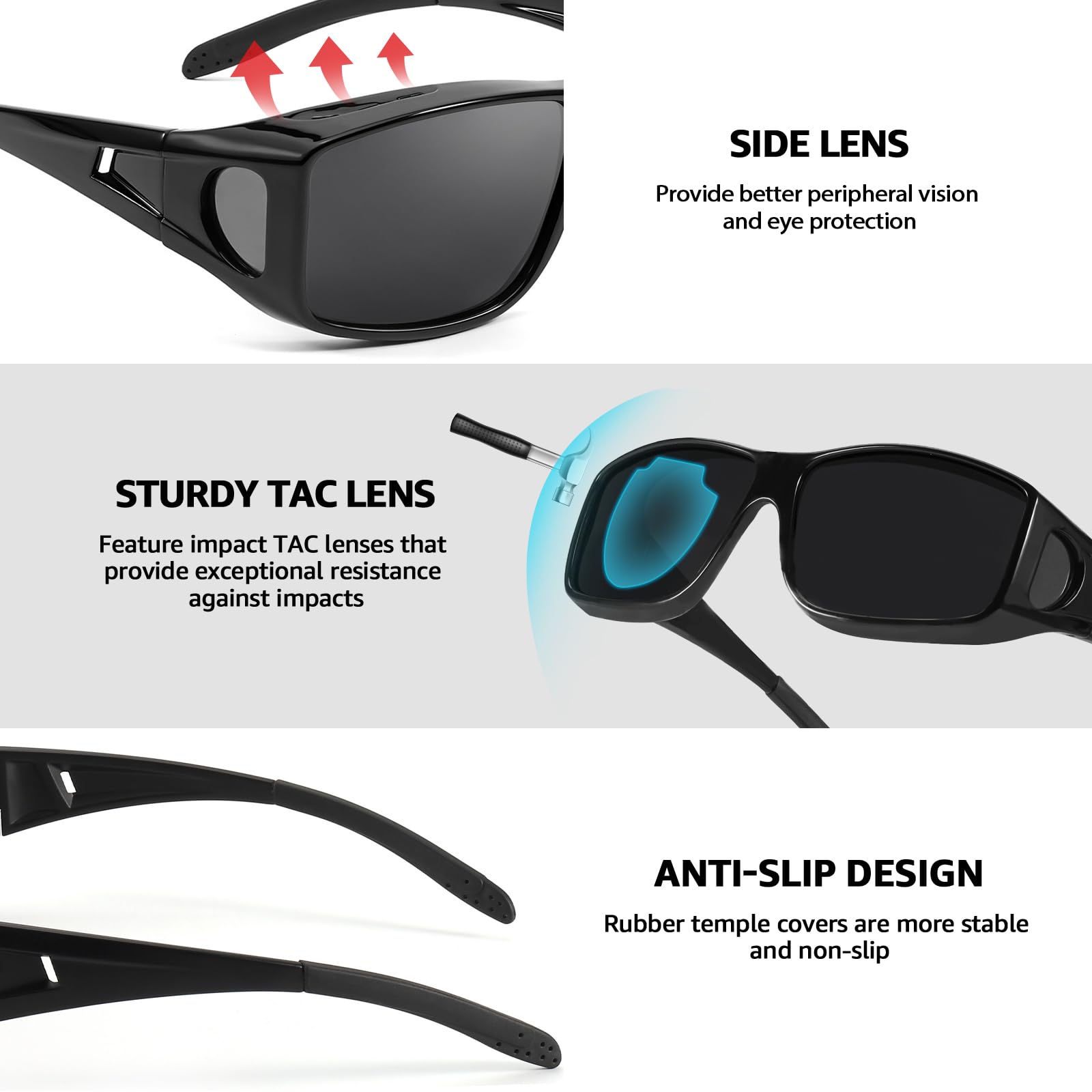 TJUTR Polarized Over Glasses Sunglasses for Men & Women, Trendy Wrap Around Sun Glasses UV400 Protection Shades