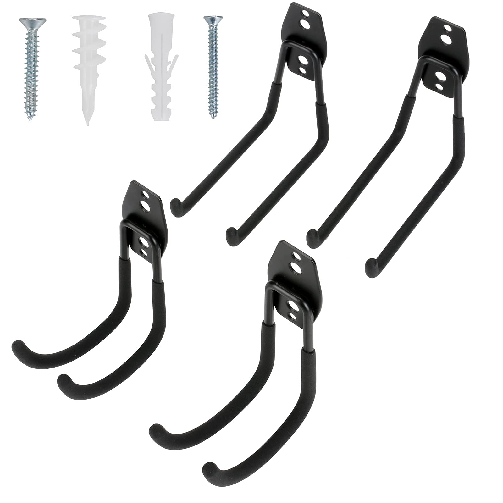 Asabocai Garage Hooks, 4 Pack Heavy Duty Garage Storage Hooks Steel Tool Hangers for Garden Tools, Ladders, Bikes, Bulky Items