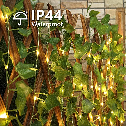 Brizled 2 Pack 33ft 100 LED Solar Fairy Lights with Artificial Ivy Leaves, Solar Plant Vine Lights, Outdoor Vine String Lights, Hanging Ivy Lights for Camping Party Garden Yard Fences Walls Windows