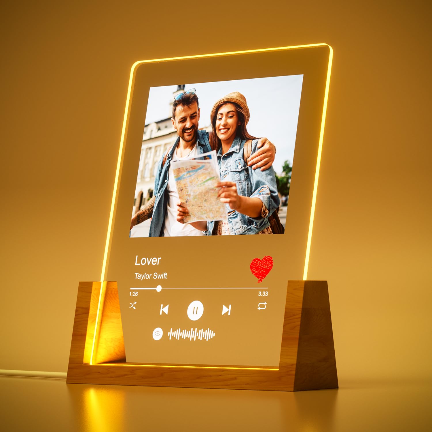 Ecavboc Personalized Night Light Led with Photo for Women Men Couple Family Boyfriend Girlfriend, Customizable Valentines Anniversary Birthday Gifts for Him Her with Acrylic Plaque LED Lamp Holder