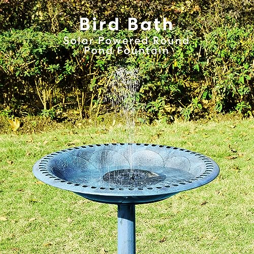VIVOHOME Polyresin Antique Outdoor Blue Garden Bird Bath and Solar Powered Round Pond Fountain Combo Set