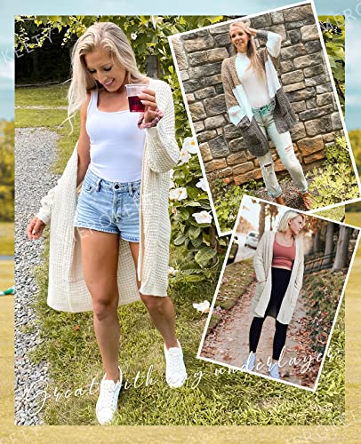 MEROKEETY Women's Oversized Long Batwing Sleeve Cardigan Waffle Knit Sweater Coat, Beige, S