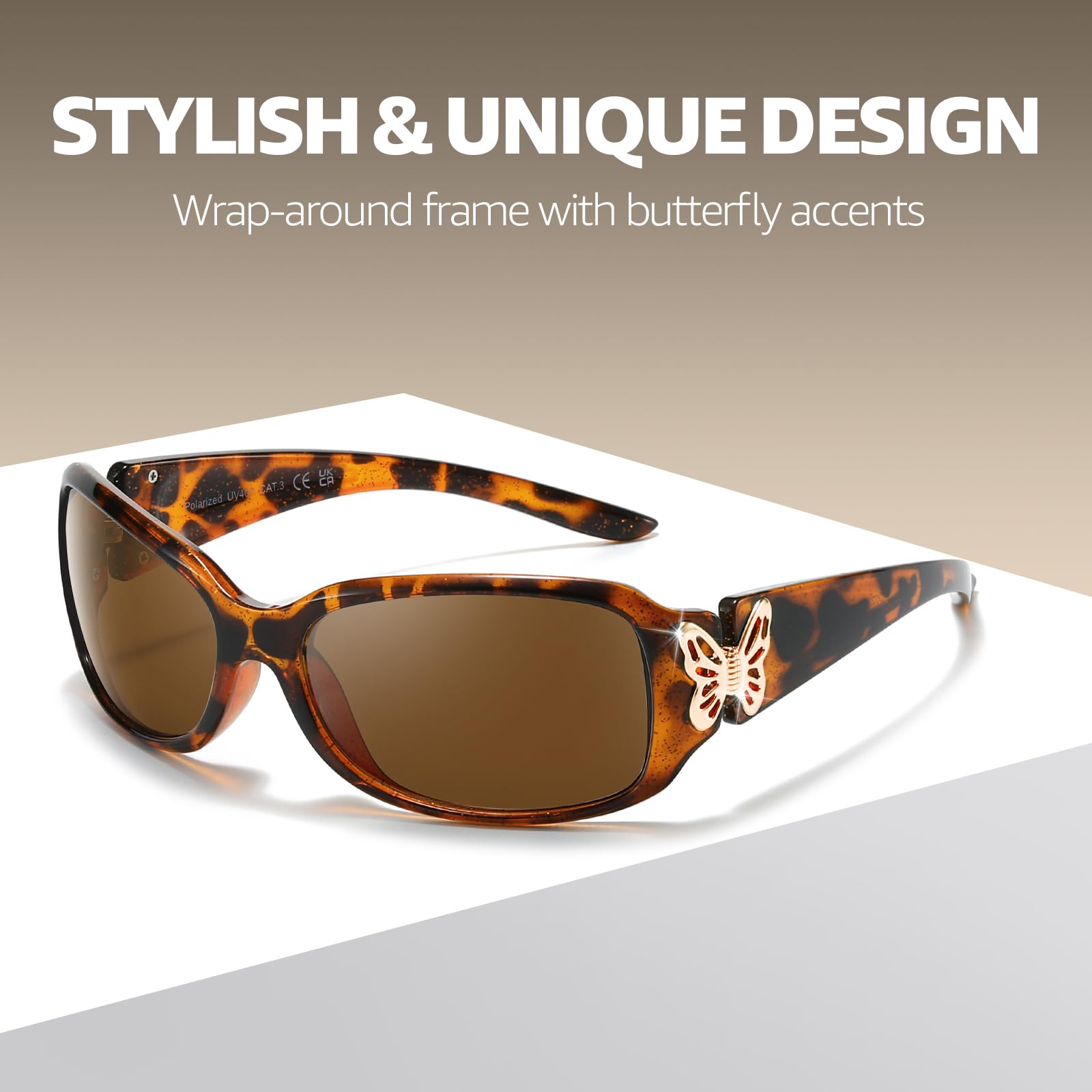 TJUTR Trendy Polarized Sunglasses for Women, Wrap Around Jackie-O Designer Sun Glasses UV400 Protection TS022