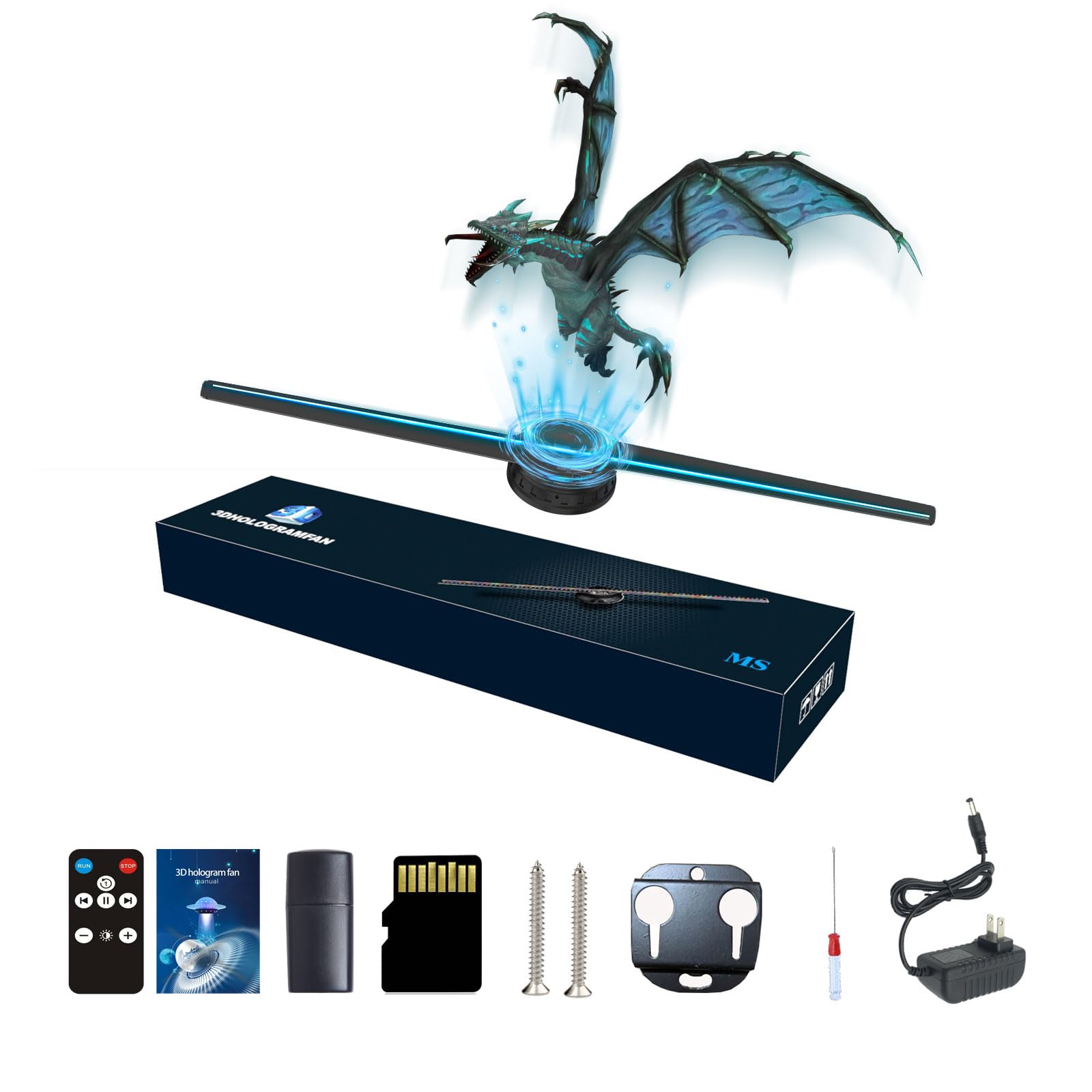 3D Hologram Fan, 42CM 3D Hologram Projector HD LED Holographic Christmas Tree Advertising Display with Remote and Bluetooth and WiFi,1500 Video Library and for Business,Bar,Halloween Missyou 16.5 Inch