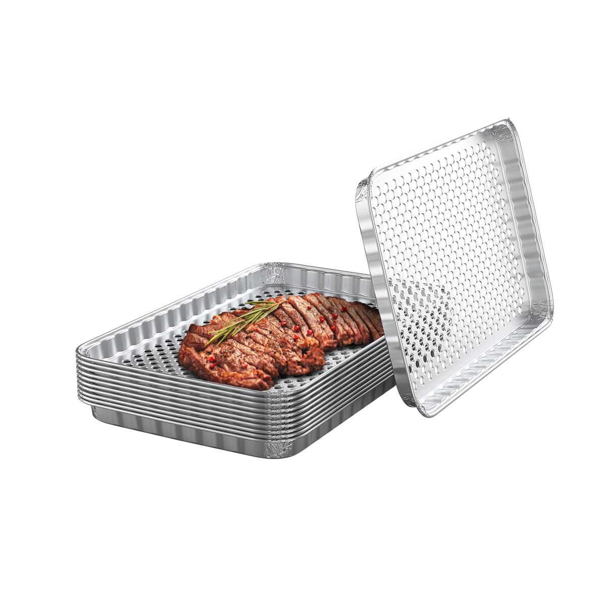 Grilling Corner Extra Tough Grill Liners,Grill Topper-Disposable Aluminum Broiler Pans for Outdoor/Indoor Grilling/Camping,10 Pack Foil Grilling Trays