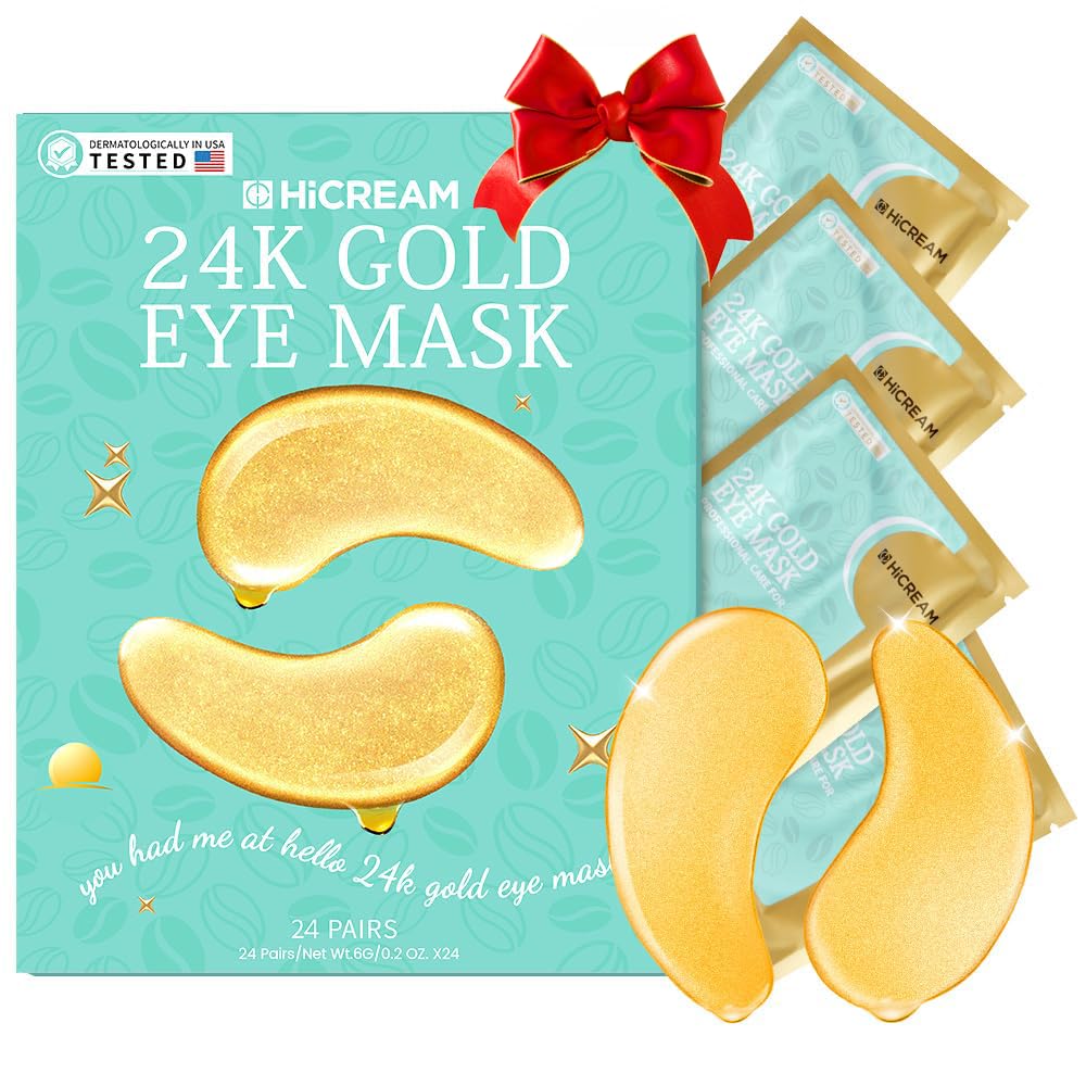 Hicream Under Eye Patches(24 Pairs) - Valentines Day Gifts for Women, Gold Eye Mask for Anti-aging, Dark Circle, Puffiness, Under Eye Bags, Wrinkles with Collagen and Hyaluronic - Bridesmaid Gifts