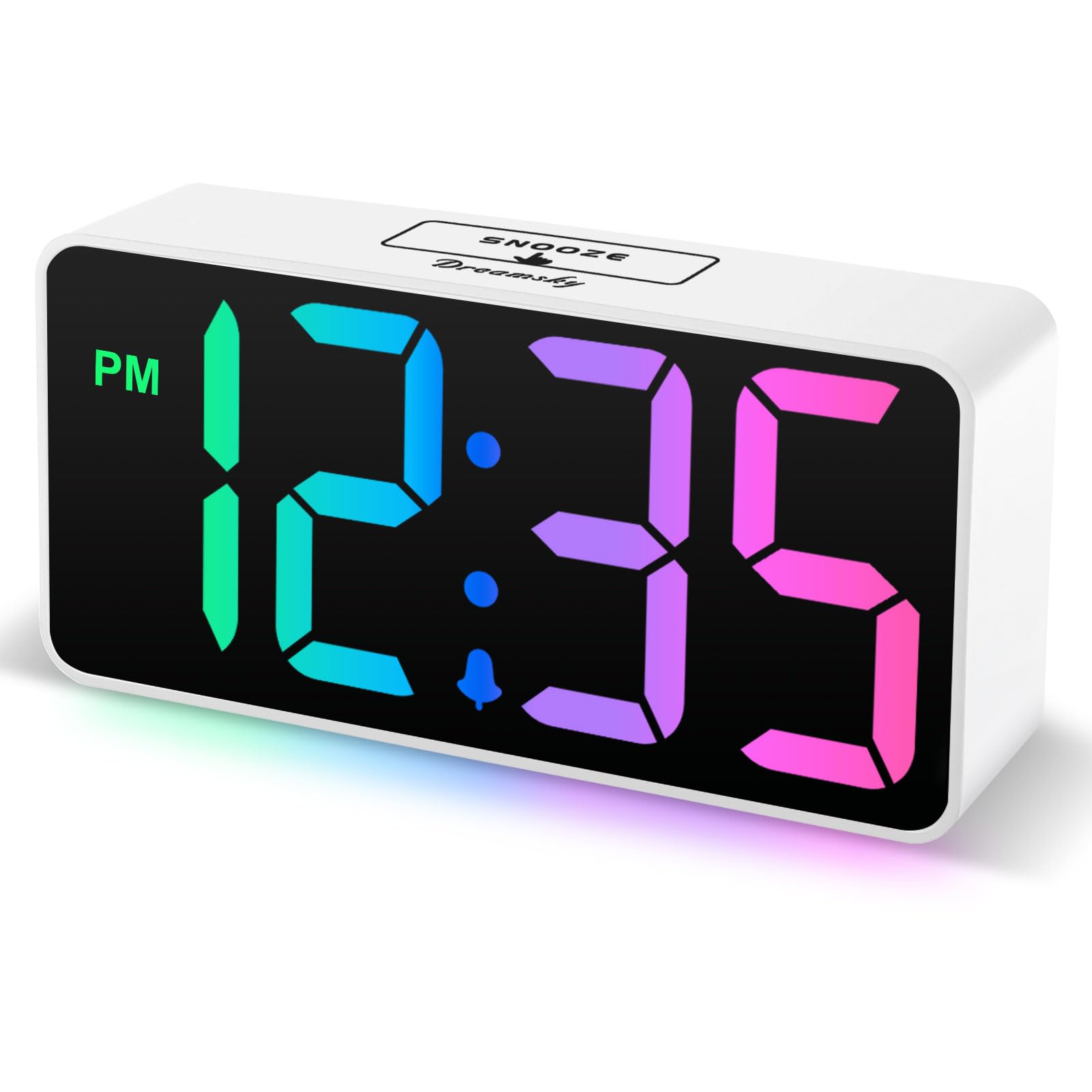 DreamSky Super Loud Alarm Clock for Heavy Sleepers - RGB Small Digital Clock for Kids Bedroom Bedside Nightstand, Electric Desk Clock with Large Numbers, Dimmer, Adjustable Volume, USB Port, Snooze