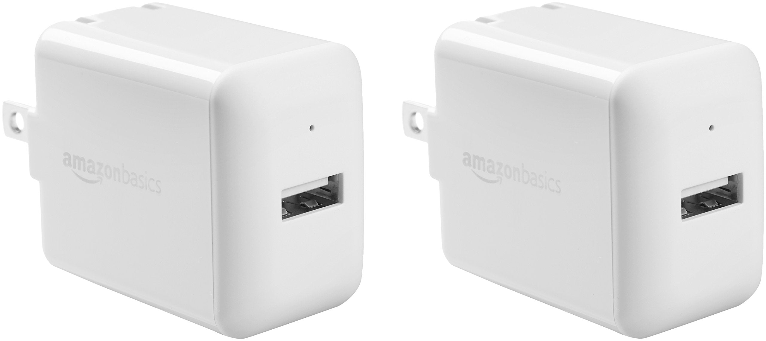 Amazon Basics 12W One Port USB-A Wall Charger (2.4A) for Phones (iPhone 16/15/14/13/12/11/X, Samsung, and more), Pack of 2, White