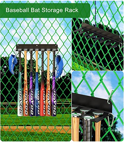 QBA Wall Mount Baseball Bat Holder, 8 Prongs Heavy Duty Metal Bat Rack, Holds 14 Bats, Bats Organizer for Dugout Fence Home Garage, Black