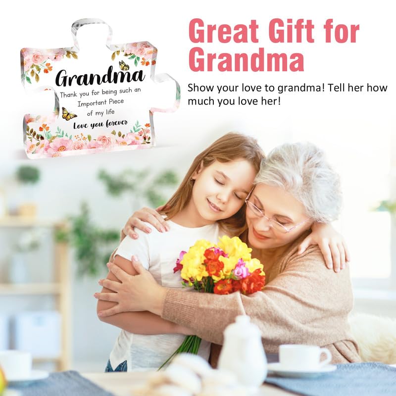 Gifts for Grandma - Delicate Grandma Birthday Gifts from Grandkids - Engraved Acrylic Puzzle Piece 3.9 x 3.3 inch - Mothers Day Birthday Christmas Gifts for Grandma Grandmother, Ideas