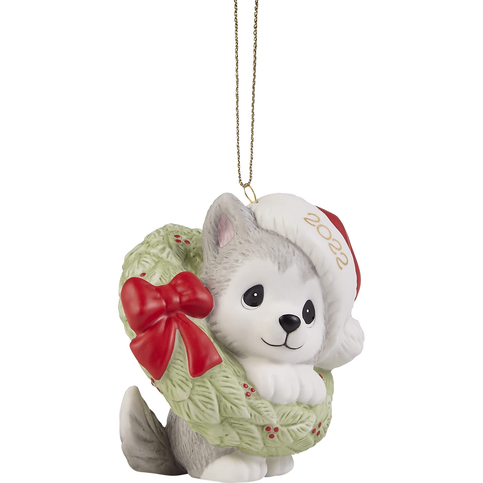 Precious Moments 221008 Wreathed in Christmas Joy 2022 Dated Dog Bisque Porcelain Ornament