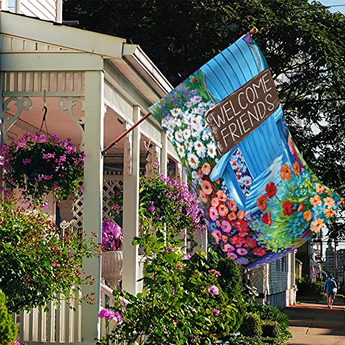 Morigins Welcome Friends Spring Chair Garden Flags Double Sided Summer Floral for Patio Lawn Home Outdoor Decor 28x40 Inch