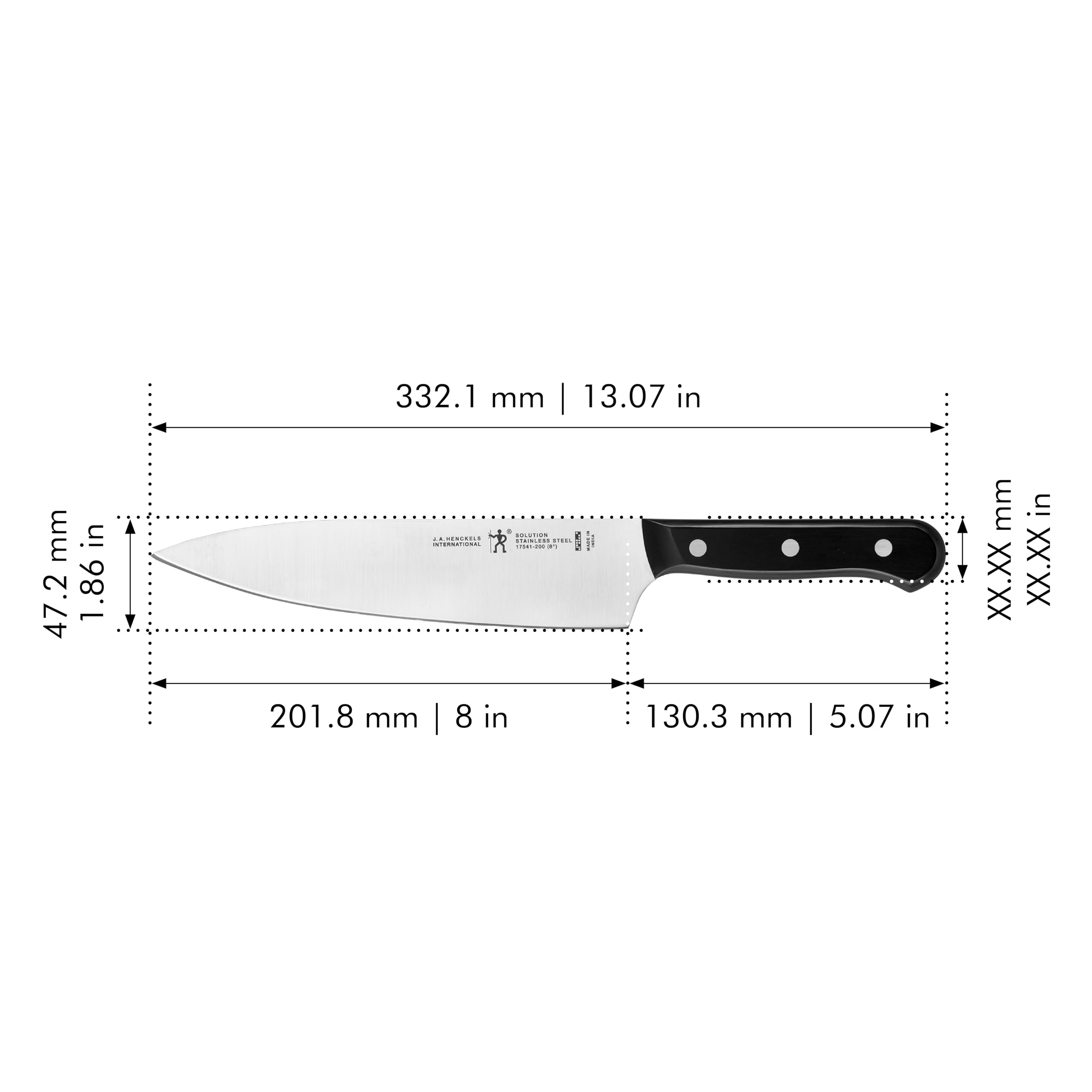HENCKELS Solution Razor-Sharp 8-inch Chef Knife, German Engineered Informed by 100+ Years of Mastery, Black/Stainless Steel