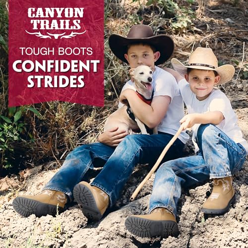 Canyon Trails Premium Kids Cowboy Boots - Comfort Fit, Breathable Cowboy Boots for Boys & Girls, Rounded Toe Style - Durable & Stylish Western Wear, Faux Leather Cowboy Boots for Kids (Brown)