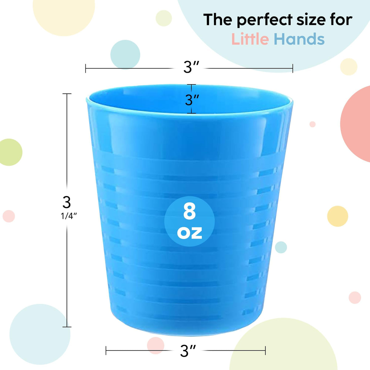 PLASKIDY Kids Plastic Cups, Set of 12, 8 oz, Unbreakable, Reusable, Dishwasher Safe, BPA-Free, Bright Colored Kids Tumblers