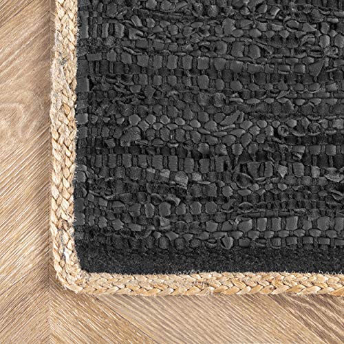 nuLOOM Sabby Hand Woven Leather Flatweave Runner Rug, 2' x 6', Black