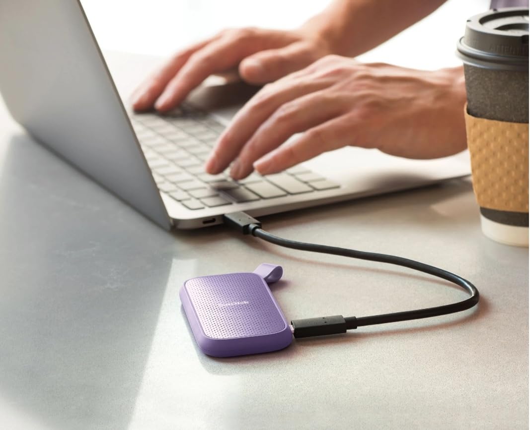 Sandisk 1TB Portable SSD - Lavender, Up to 800MB/s, USB-C, USB 3.2 Gen 2, External Solid State Drive - SDSSDE29-1T00-AWL