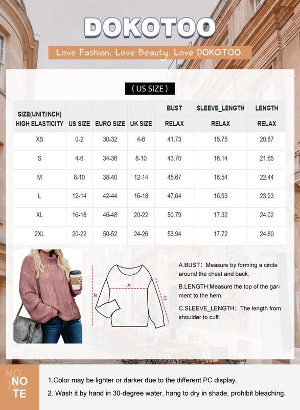 Dokotoo Womens Casual Loose Ladies Fashion Winter Fall 2024 Knit Turtleneck High Neck Sweaters Long Sleeve Sweater Pullovers Light Brown X-Large