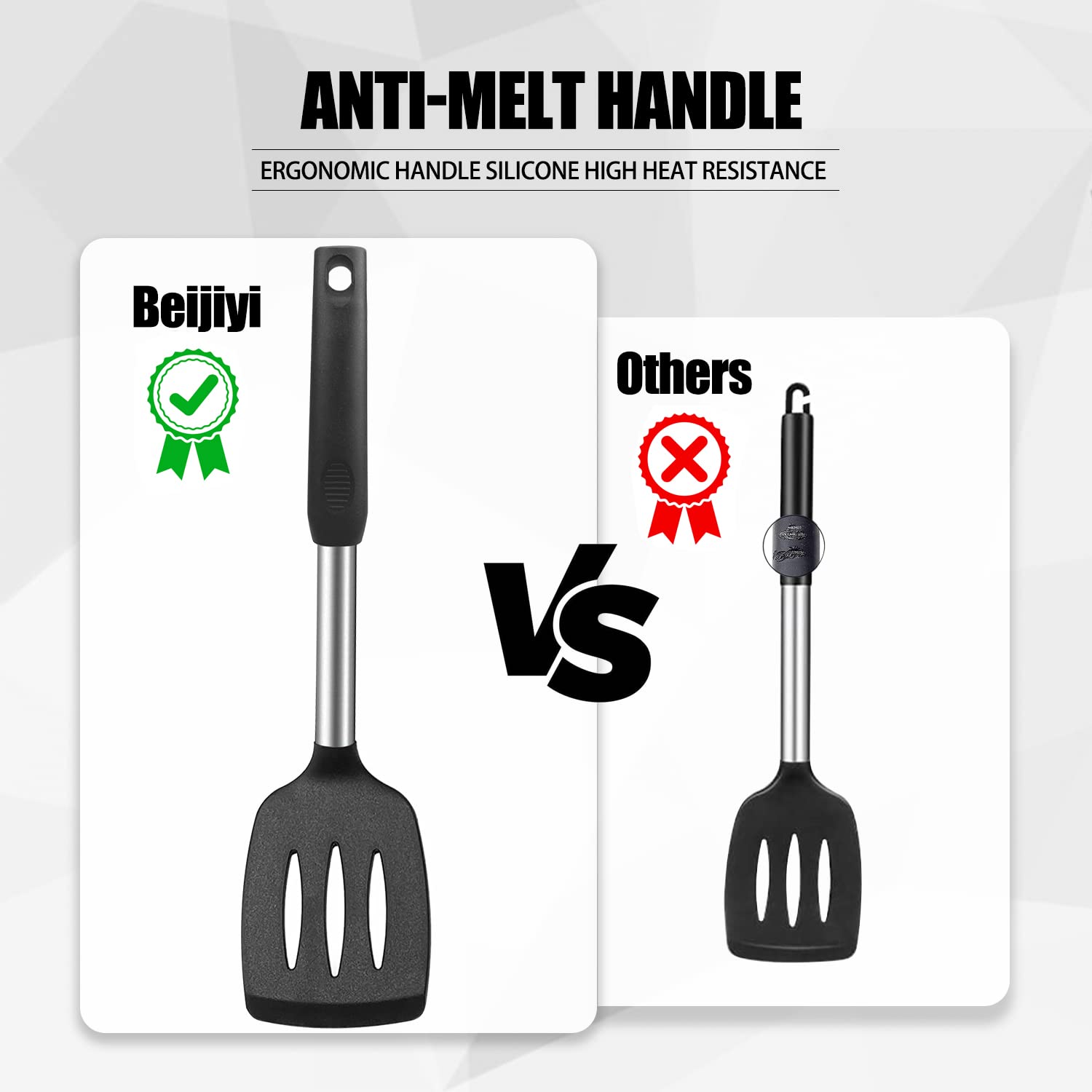 Beijiyi Silicone Spatula and Cooking Spoon, 4 Pack Non-Stick Cooking Utensils Set for Kitchen, Heat Resistant Solid & Slotted Spoons and Spatulas, Stainless Steel Handle with Silicone, Black