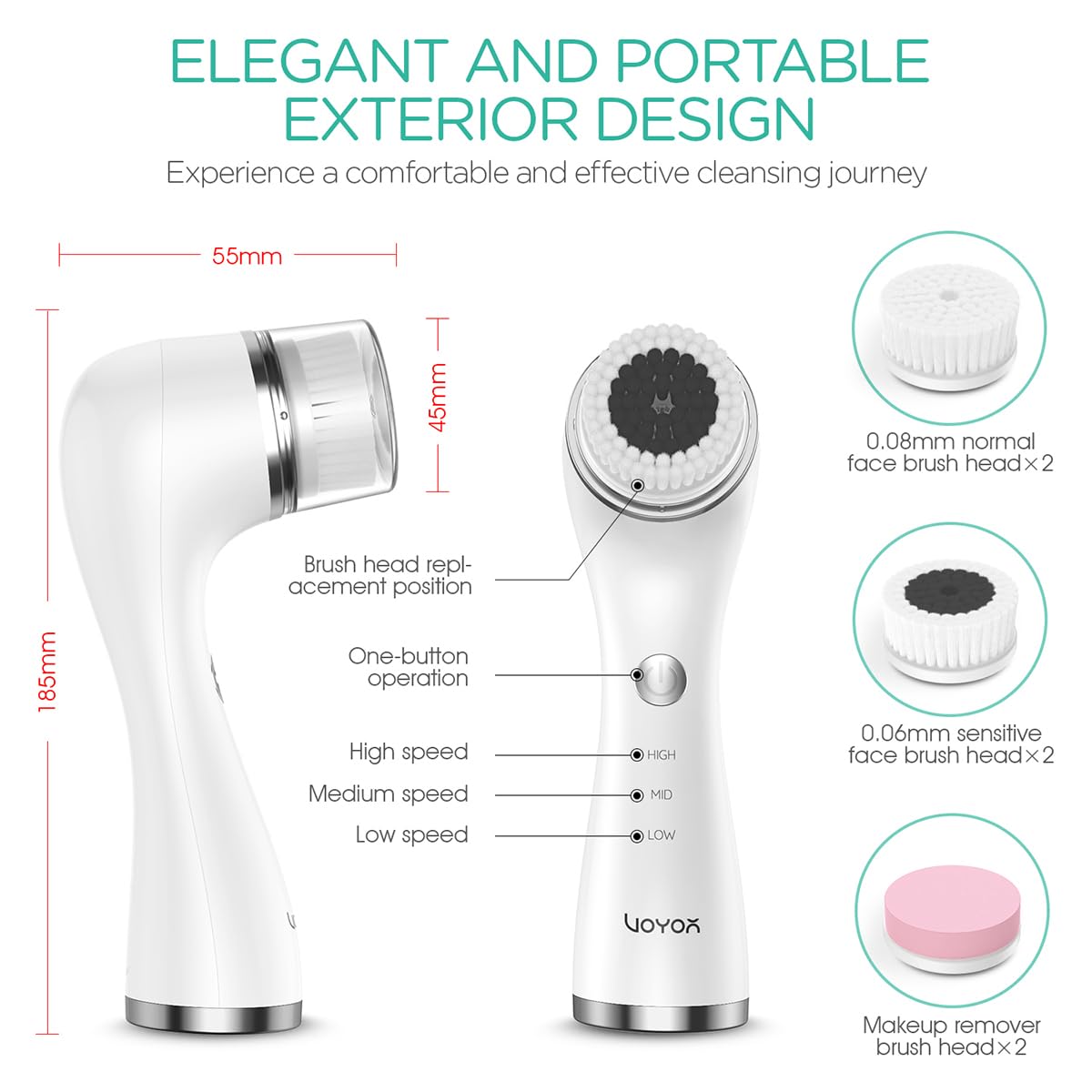 VOYOR Facial Cleansing Brush Electric for Deep Skin Cleansing Face Scrubber Rechargeable for Exfoliating and Removing Blackhead Spin Face Brush for Massaging, Remove Makeup Facial Brush FB101