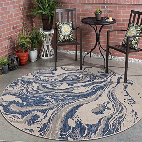 LR Home Ox Bay Seamas Abstract Oasis Indoor/Outdoor Accent Rug, White/Blue, 1'10" x 3'0"