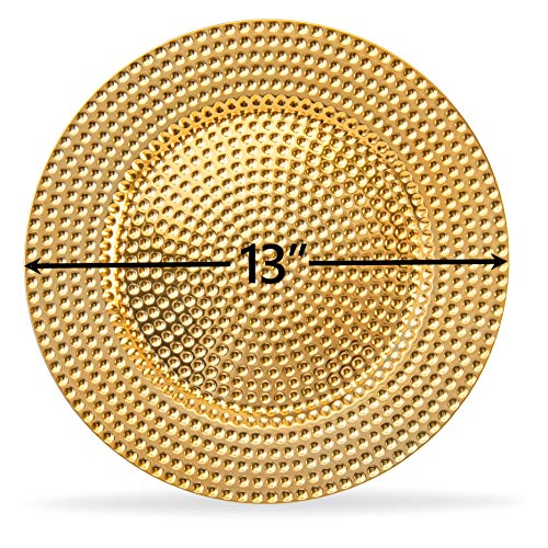 Home Collectives 13 Inch Round Elegant Serve ware Charger Plates with Matching Napkin Rings, Wedding, Dinner party, Event - Choose from our Variety of Styles and Quantities (6, Cracked Gold)