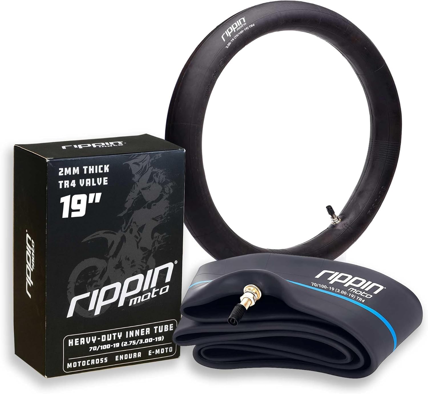 Rippin Moto 70/100-19 (2.75/3.00-19) Performance Duty 2mm Thick Natural Rubber Motorcycle Inner Tube – TR4 Valve Stem, Fits 80/100-19 Dirt Bike & E-Moto Tires for Sur Ron, Talaria & Segway