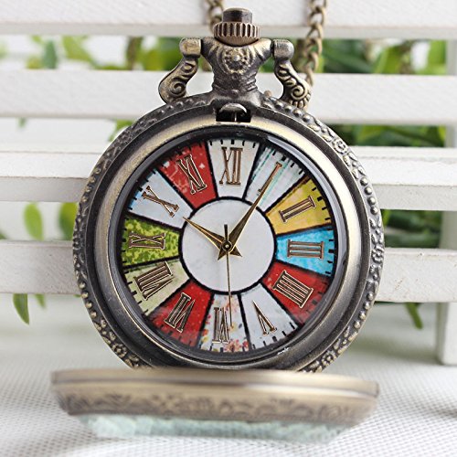 VIGOROSO Open Face Roman Numeral Necklace Pendant Antique Steampunk Pocket Watch