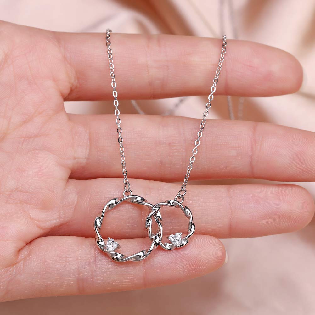 AnalysisyLove Sister Gifts from Sister, Sterling Silver Interlocking Infinity 2 Circles Necklace for Sisters, Big Sister Little Sister Gift, Birthday Jewelry Friendship Gifts