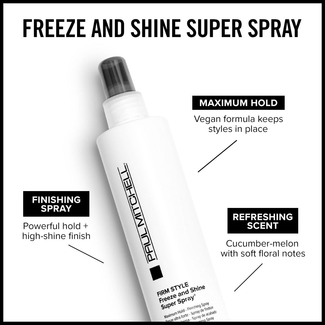 Paul Mitchell Freeze and Shine Super Hairspray, Maximum Hold, Shiny Finish Hairspray, For Coarse Hair, 33.8 fl. oz.