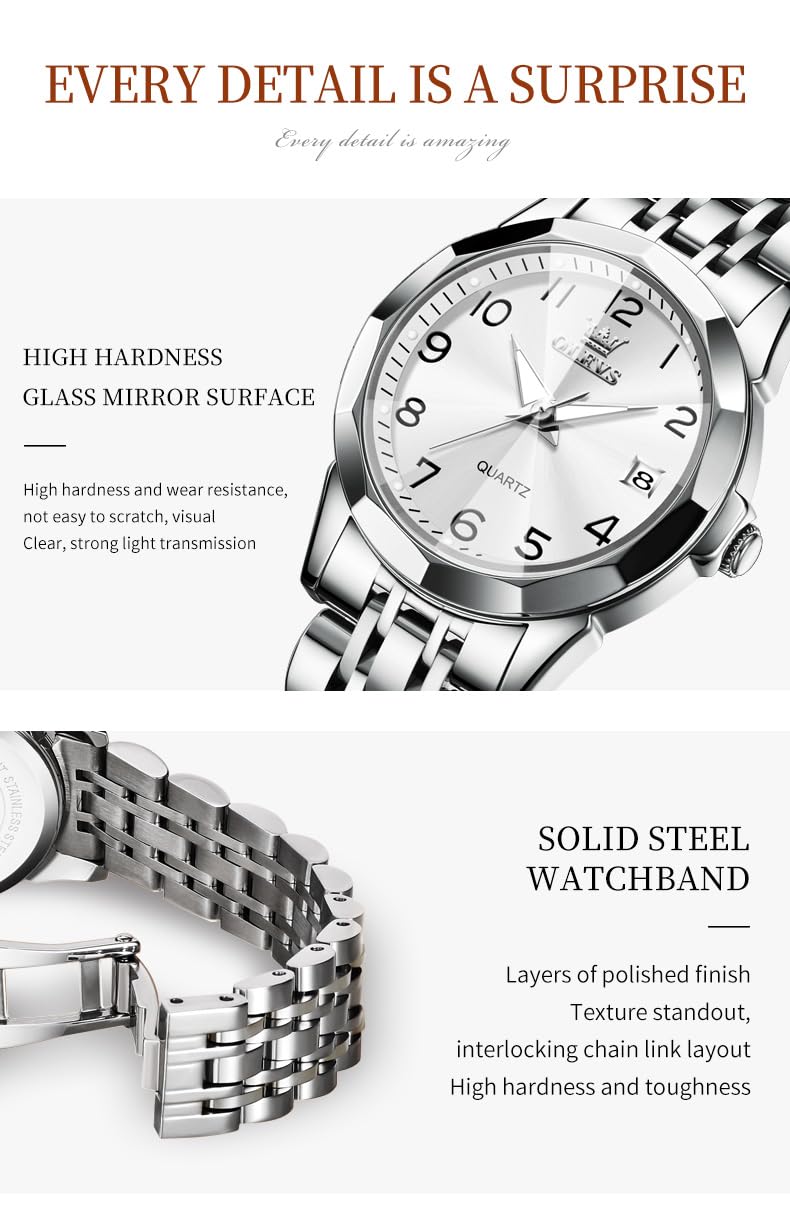 OLEVS Silver Women Watch Fashion Dress Ladies Watch, Two Tone Stainless Steel Strap Analog Quartz Waterproof Female Watch for Women Gift