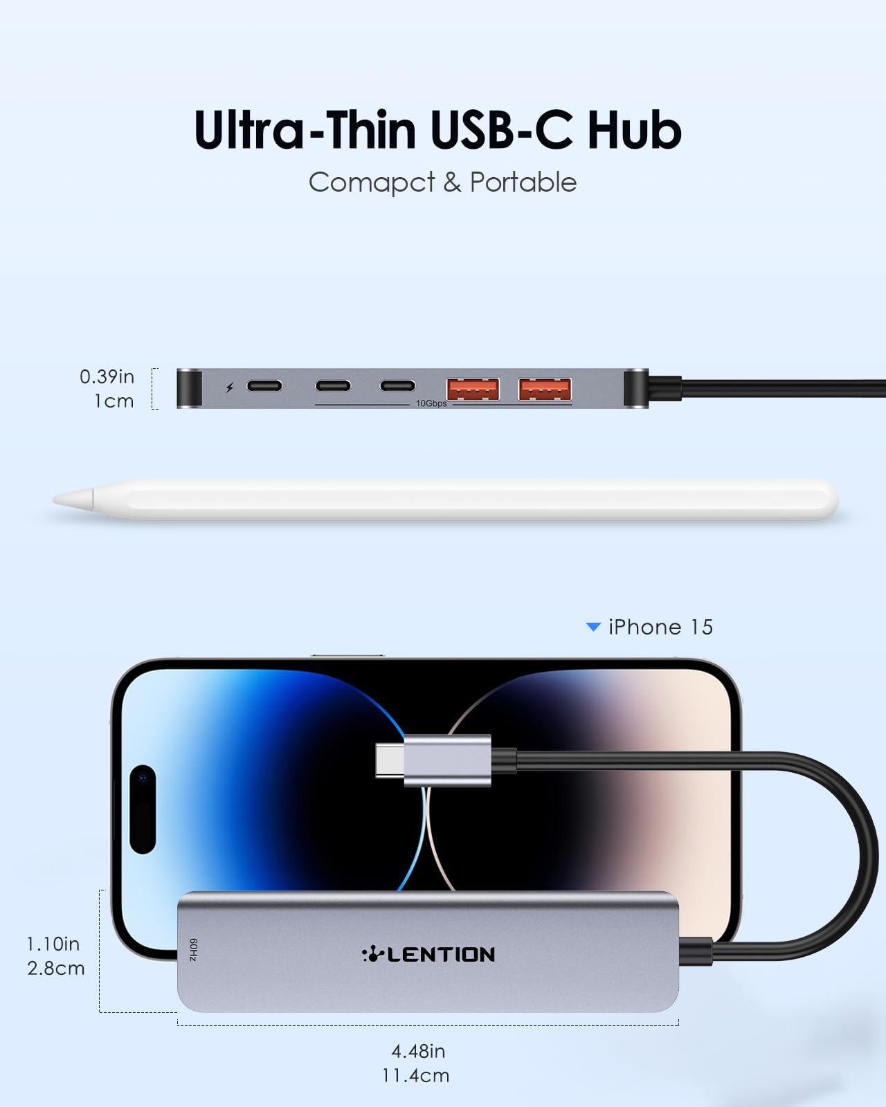 LENTION USB C Hub with 4K@60Hz HDMI, 2 USB C and 2 USB 3.2 Gen2 Transfer Data in 10Gbps Max, 100W Charging, for MacBook Pro, Mac Air, iPhone 15, Windows, More, Stable Driver Adapter (CE37, Space Gray)