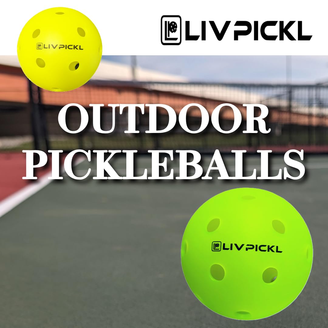 LIV PICKL Pickleballs | 40 Holes | Outdoor Court | Hard Court | High Visibility and Good Balance | Official Size & Weight - Durable - Consistent Bounce