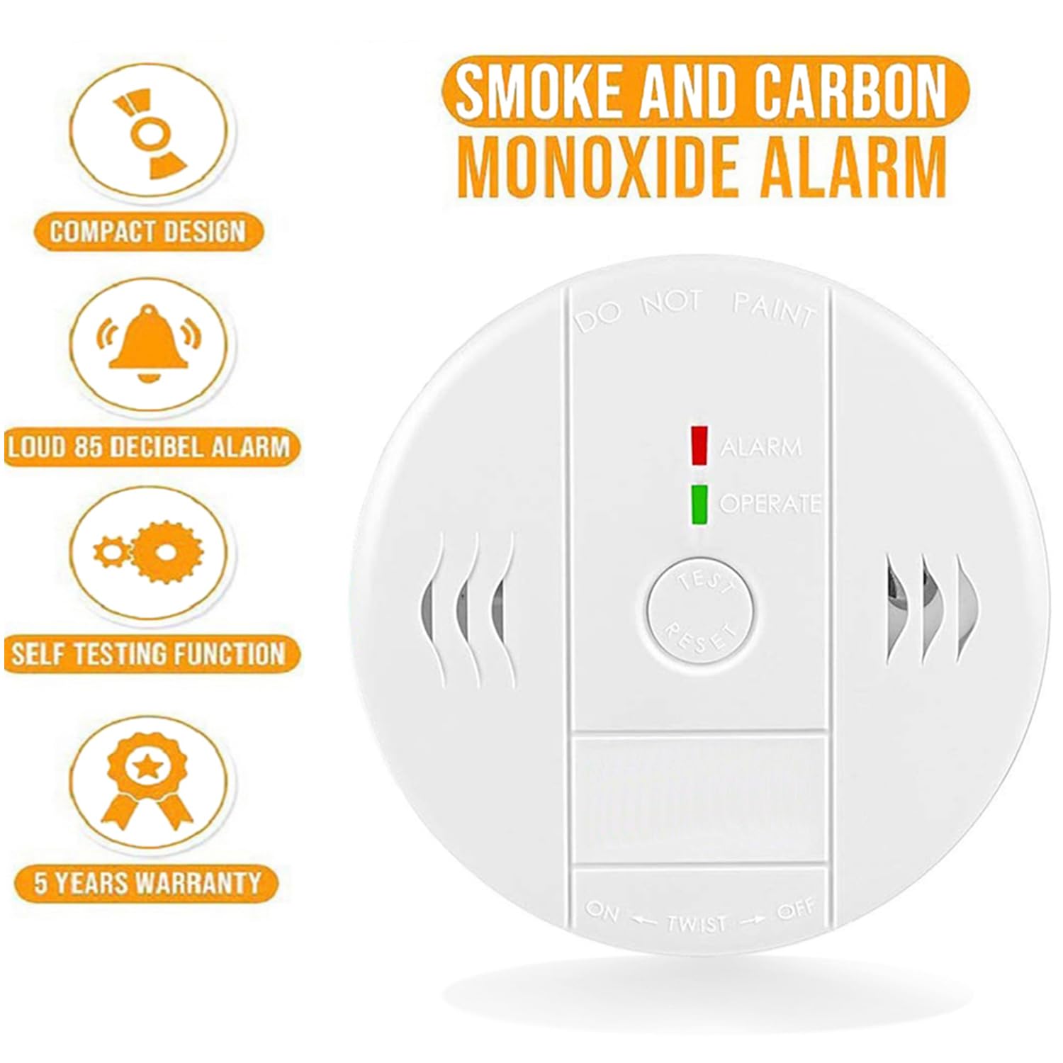 Combination Smoke and Carbon Monoxide Detector Alarm, Beeps Warning Smoke and CO Alarms for Basements Travel Home Office House Bedroom Living Room Car, Battery Operated,Comply with UL 217/2034, 1-Pack