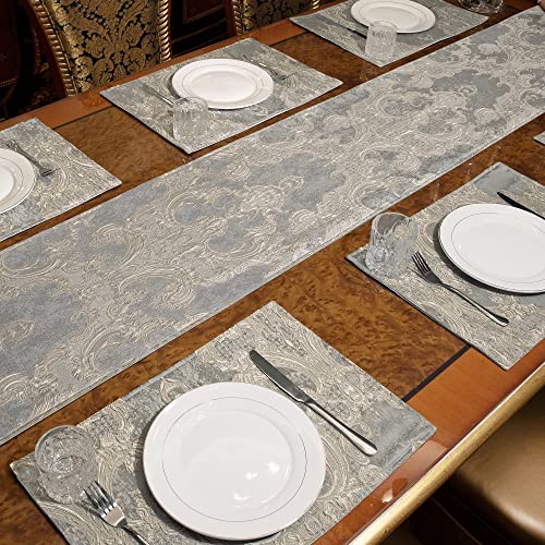 Loom and Mill Luxury Placemats Set of 4 for Dining Table, Jacquard Fabric Table Place Mats for Dining Table Kitchen Room Decorations, Double-Layer, Non-Slip & Wrinkle Resistant(12 x18 inches, Grey)