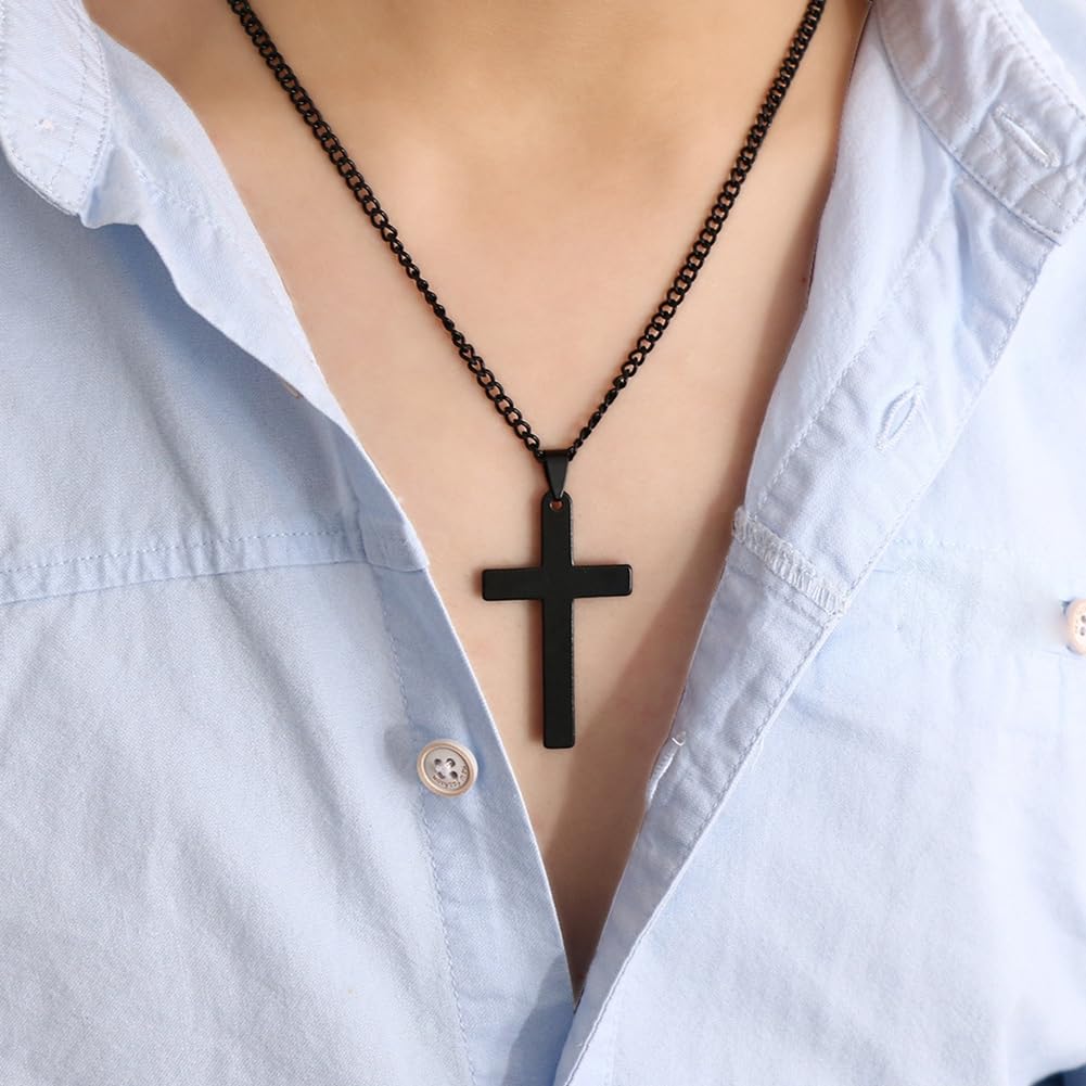 clinmday Fashion Simple Cross Pendant Alloy Necklace Chain Jewelry - Gift Birthday Gift for husband Father Him Black