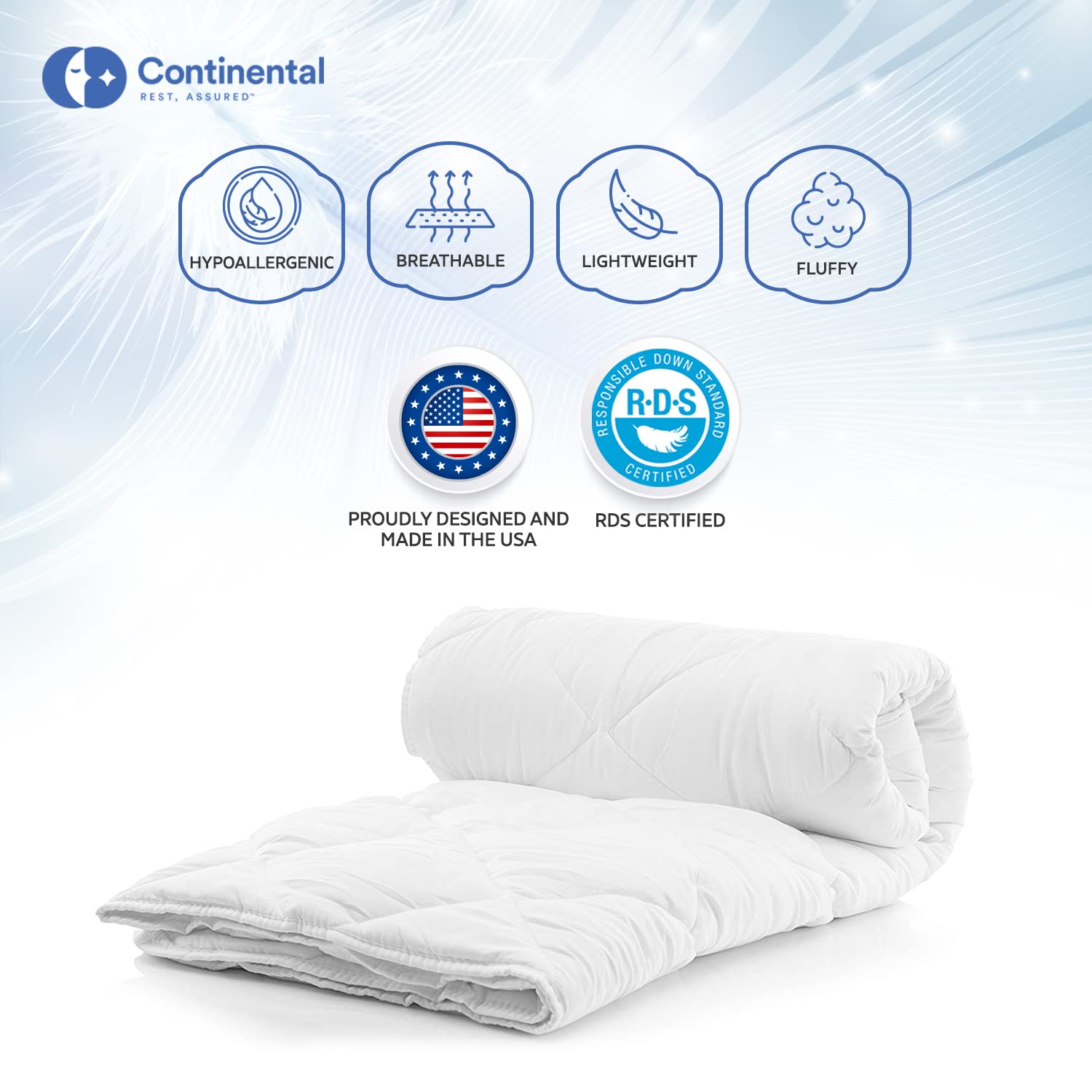 Serenity 700 Fill Power White Goose Down European Comforter - Fluffy, Lightweight Blanket Bedding - Made in The USA - Full Size 76 x 86 Inches(Summer Weight, Full)