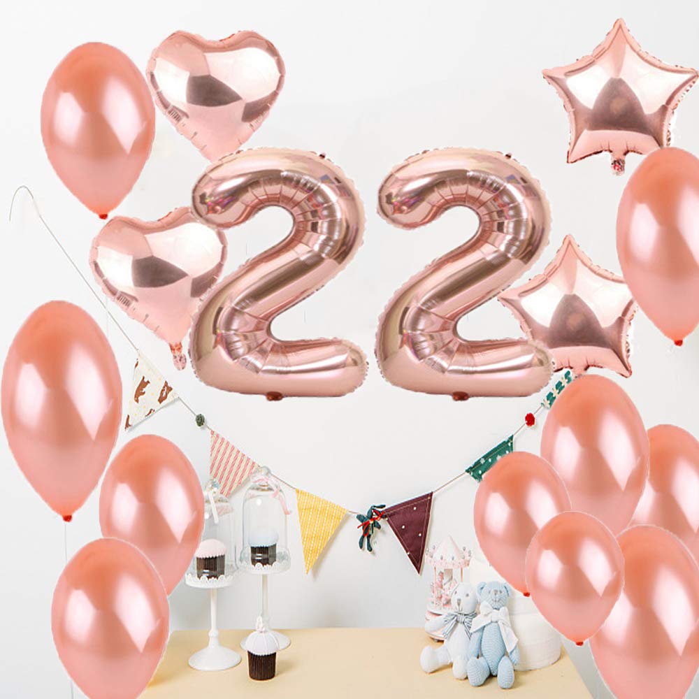 22th Birthday Decorations Party Supplies,22th Birthday Balloons Rose Gold,Number 22 Mylar Balloon,Latex Balloon Decoration,Great Sweet 22th Birthday Gifts for Girls,Photo Props