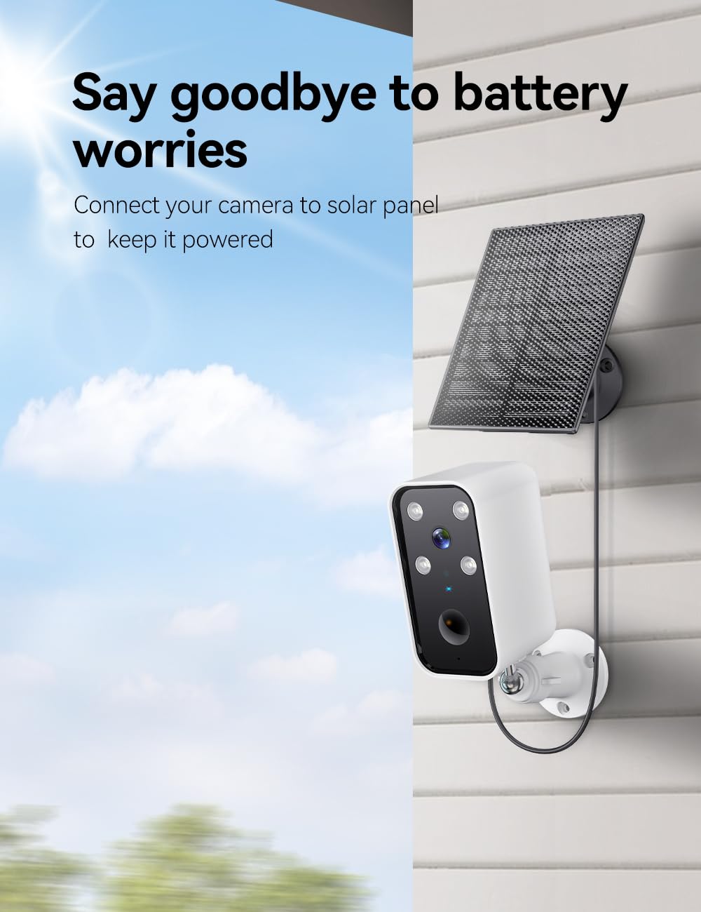 3-Link Solar Camera Outdoor Wireless, Battery Security Cameras with Solar Panel for Home Security, No Monthly Fee, Motion Detection, Night Vision, Alexa, 2.4G Wi-Fi Only, Only Event Recording