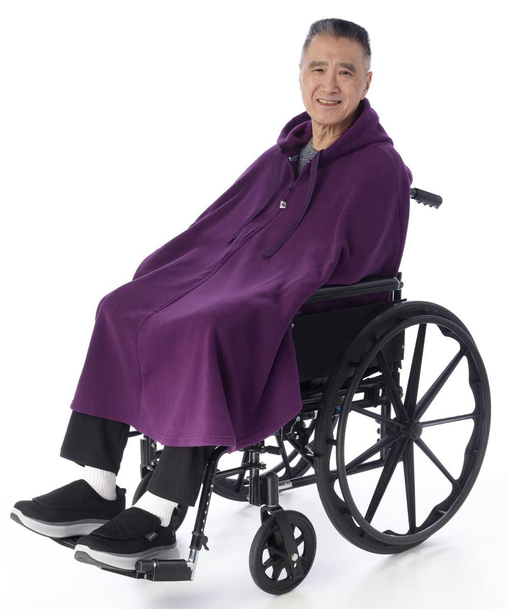 Silverts Men’s & Women’s Adaptive Fleece Wheelchair Cape With Hood - Violet