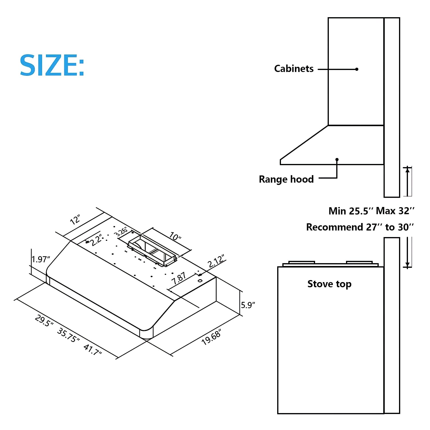 IKTCH 42 Inch Under Cabinet Range Hood with 900-CFM, 4 Speed Gesture Sensing&Touch Control Panel, Stainless Steel Kitchen Vent with 3 Pcs Baffle Filters(IKC01-42)