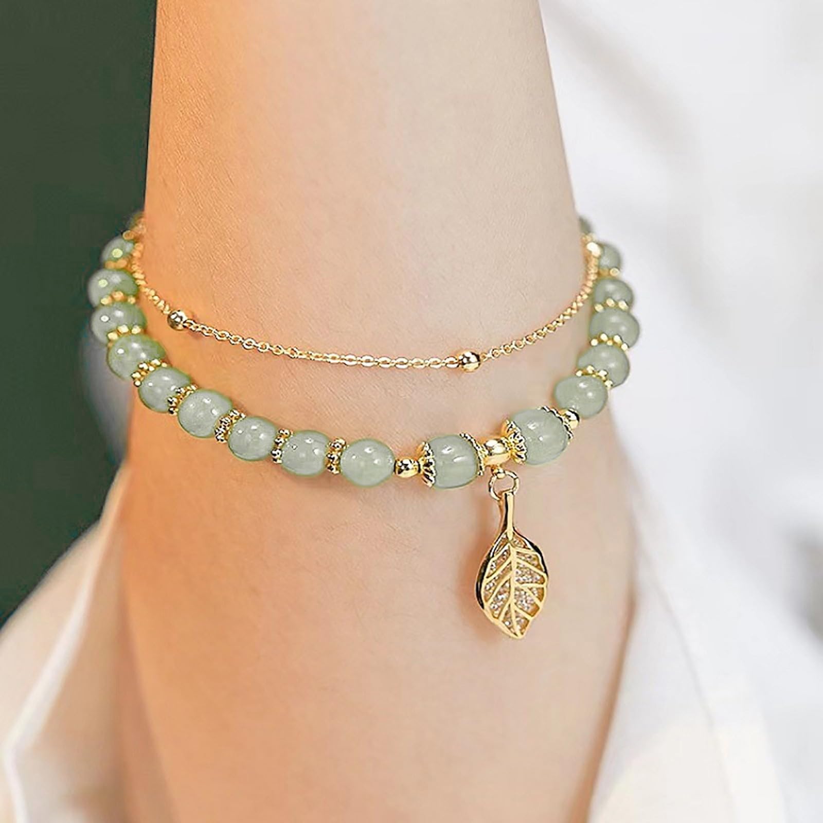 Todays Daily Deals Clearance 14k Gold Plated Jade Butterfly Crystal Glass Bracelet For Women Chinese Style Jade Bead Bracelet Gifts For Her Him same day delivery items